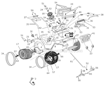 Page A Diagram and Parts List for T1961  Power Wheels Ride-On Cars
